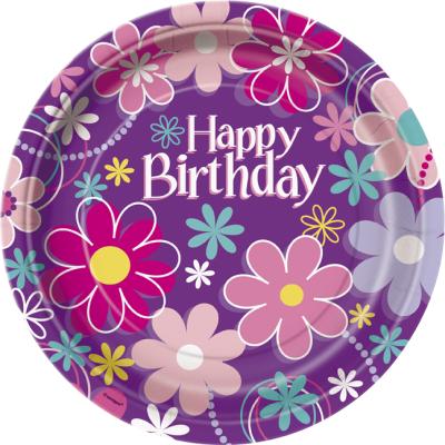 BDAY BLOSSOM 9IN PLATE 8CT
