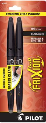 PEN FRIXION ERAS GEL BLK 2PK