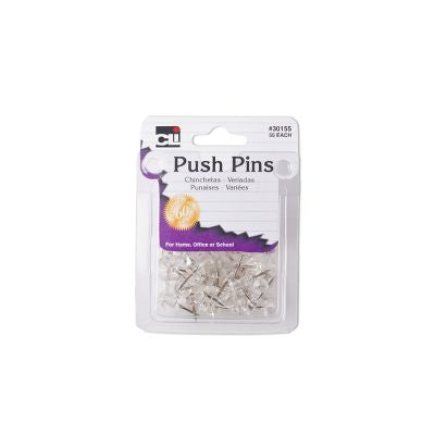 PUSH PINS CLEAR 55CT  CLMSHL