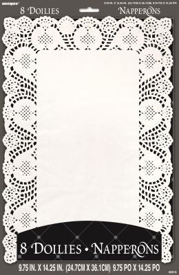 8 WHITE PLACEMAT DOILIES RECT