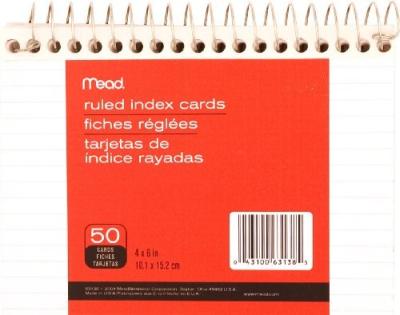 INDEX CARDS 4X6 SPIRAL RUL 50
