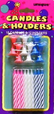 CANDLE BDAY 18CT HLDRS ASST 12